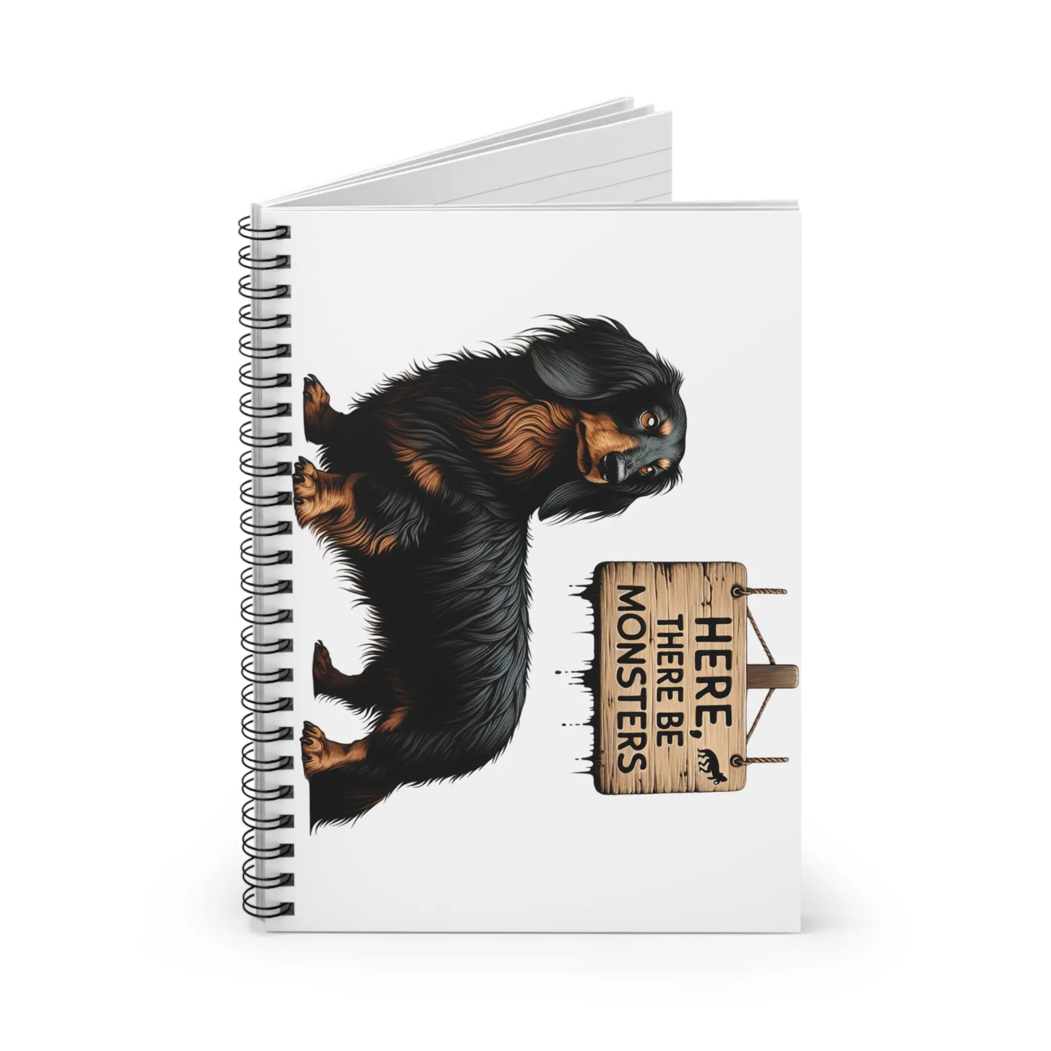 Cute Dog Spiral Notebook - Perfect for Pet Lovers, Journaling, Gift for Dog Owners, School Supplies, Here There Be Monsters Design