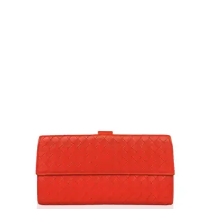 Pre-owned Bottega Veneta Leather small leather goods Continental Wallet Calfskin Intrecciato Red (mx040126b0)