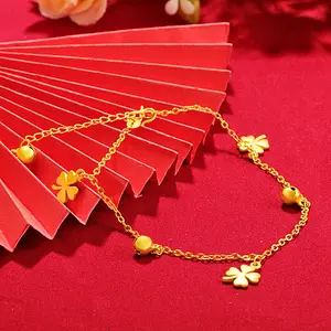 Women's Ethnic Heart Bell Anklet - Copper Chain with Gold Leaf Accent, Factory-Direct Fashion Costume Jewelry, Valentine's Gift