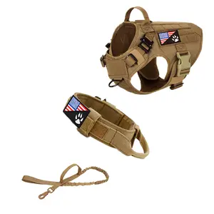 Boutique 3 Pcs  New Tactical Dog Harness- Work Dog Vest with Collar and leads set for Hiking and Walking  Training - Petnanny Dog Harness Service Dog Vest for Large Breed Dog, Hook and Loop Pabel , Pet Dog Vest
