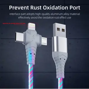 LED Glowing 3-In1 Fast Charging Cable, High Speed Charger, Braided Durable USB-C To Lightning/Micro USB, Super Fast Charger For IPhone16/15 Series, Compatible With Samsung Galaxy Travel/Home/Office Data Cord, Christmas Gift