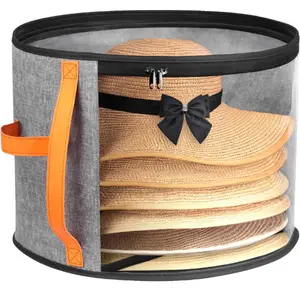 Oversized Clear Hat Storage Box for Women, Cowboy Hat Organizer for Closet, Wide Brims Hat Case with Carrying Handles, Hat Bag (Grey)