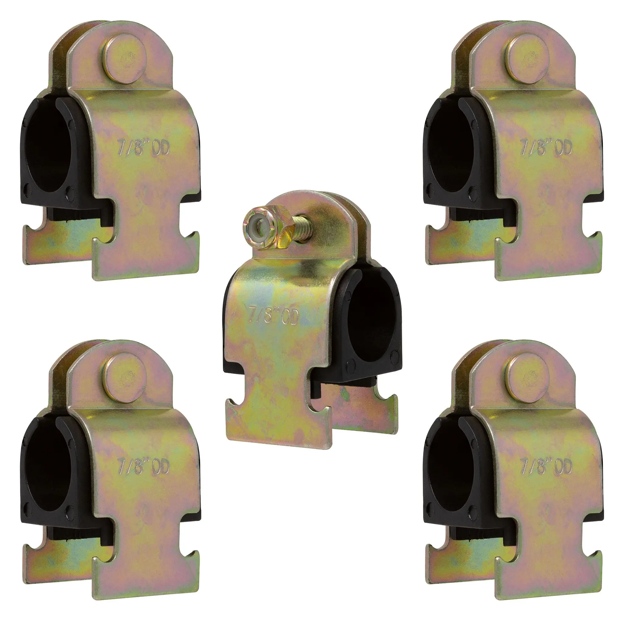 Rubber Cushion Steel Strut Clamp 3/4" NOM (7/8" OD) for Mounting Copper Piping, PEX Pipe, CVPC Tubing to Strut Channels [5 Pack]