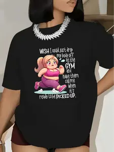 Women'S Funny Gym Humor Workout T-Shirt| Lightweight Breathable, Short Sleeve, Round Neck, Casual or Exercise Wear, Machine Washable, with Fitness Quotes & Cartoon Slogans, Vintage Style, Crew Neck, Regular Fit, Perfect for Adults