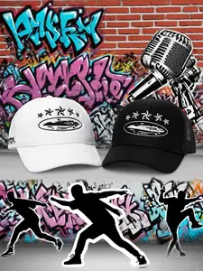 Y2K Style Five-Pointed Star Embroidered Sun Hat for Men Women, Adjustable Casual Protection for Travel Beach Spring Autumn