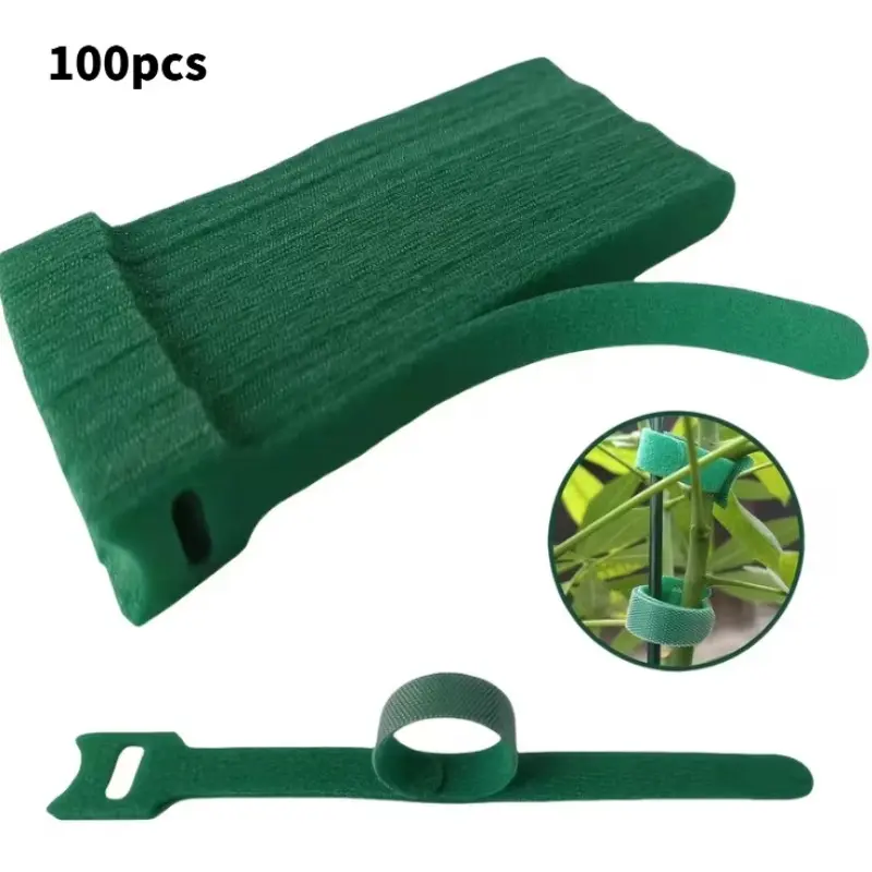 100pcs Adjustable Fit Non-Slip Nylon Plant Ties with Metal Buckle and Velcro, Reusable Garden Tie Straps for Climbing Plants, Trellis, Home Decor, Garden Supplies, Garden Essentials