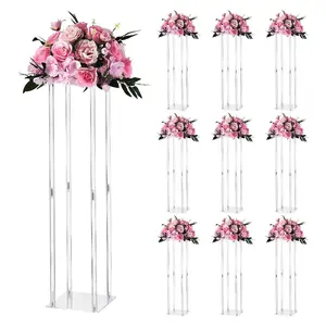 VEVOR Wedding Flower Stand, 10PCS 31.5-inch Column Flower Stand, Floral Stands with Acrylic Laminate, Cylindrical Cubic Floral Rack for Wedding, Party, Birthday, Home, Centerpiece Stands