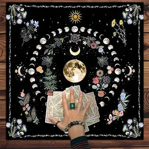 Moon Phases Floral Bohemian Celestial Tarot Tablecloth, Tarot Card Witchcraft Astrology Divination Board, Gift Packaging Supplies for Party Decor, Halloween