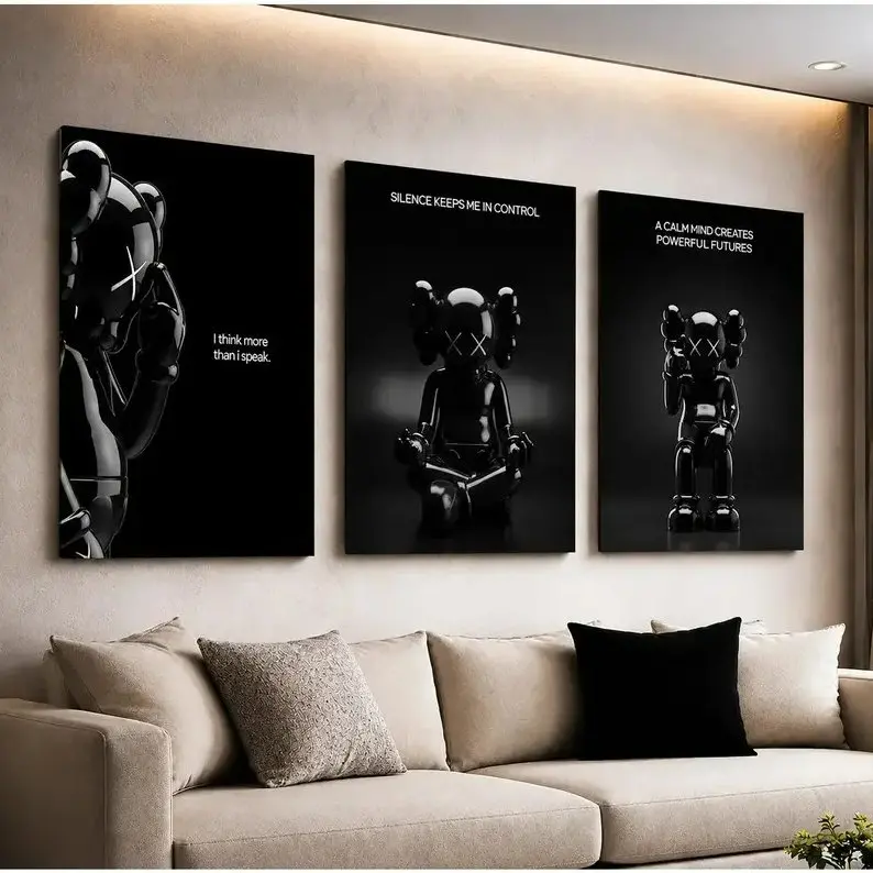 3Pcs KAWS Design for Bedroom Decor, House Decor Wall Art Poster Unframed HD Print Home Office Decor Unique Trendy Christmas Gift