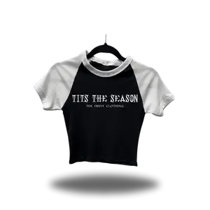 TITS THE SEASON WHITE SLEEVE RAGLAN CROP TOP