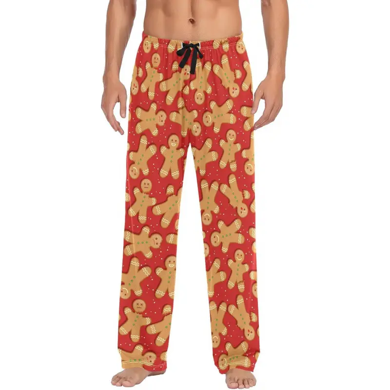 Men's Christmas Gingerbread Man Pajama Pants Cotton Soft Comfy Straight-Fit Lightweight Pj Bottoms