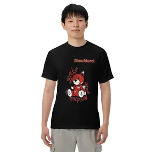 Red teddy Unisex garment-dyed heavyweight t-shirt “DieuMerci” brand  red re
