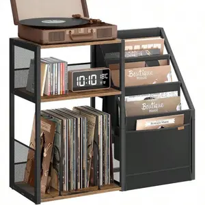 Record Player Stand, 3-Tier End Table with Vinyl Storage for Up to 140 Albums, Multifunctional Turntable Stand for Living Room & Bedroom