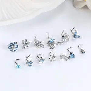 12 Piece 20G 316L Stainless Steel L-shaped Nose Piercing Jewelry Set with CZ & Hypoallergenic Design for Men Women