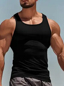 American minimalist solid-color slim-fit shaping fitness sleeveless T-shirt for men; slim-fit stretchy sports tank top for men; available in multiple colors; breathable, comfortable crew neck, narrow shoulders.