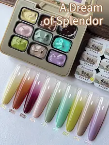 9-Colors Patting Glue Smudge Canned High Saturation Popular Semi-Solid Nail Polish Glue Nail Salon For