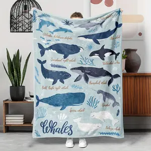 Soft Cartoon Whales and Dolphins Throw Blanket, Super Soft Flannel Blanket, an Ideal Gift For Children and Enthusiasts on Special Occasions. Perfect For Use at Home, Office, Outdoors and Parties.