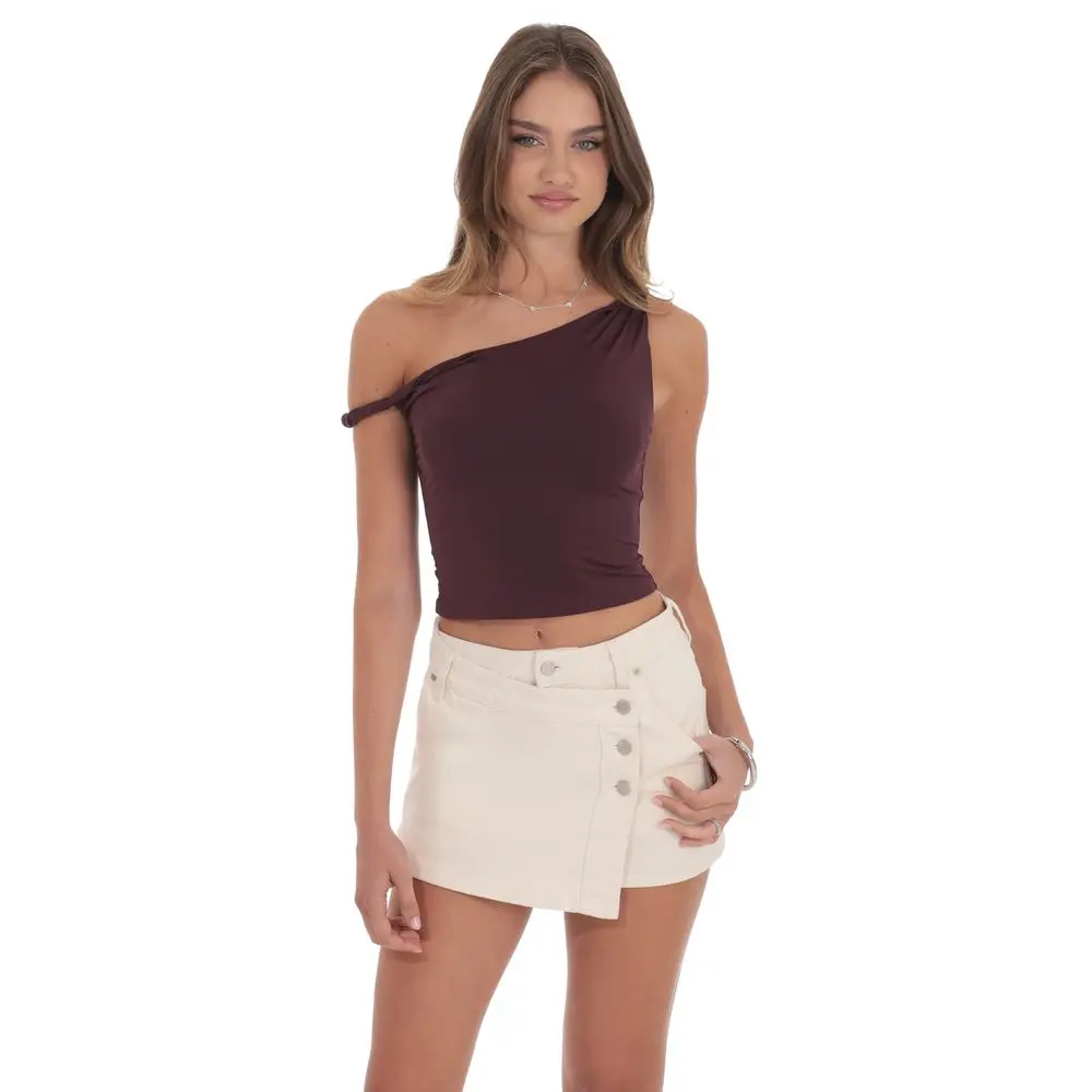 Overlap Button Denim Skirt in Cream