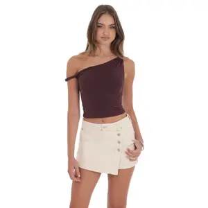 Overlap Button Denim Skirt in Cream