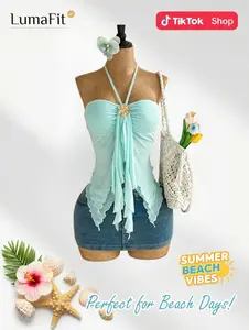 Asymmetrical Hem Camisole Top Seashell Detail Slim Fit Soft Lightweight Comfortable Fabric Elegant Casual Summer Beach Vacation Daily Wear Going Out Trendy Women Fashion