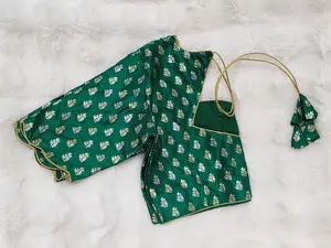 Regal Emerald Green Banarasi Silk Stitched Blouse