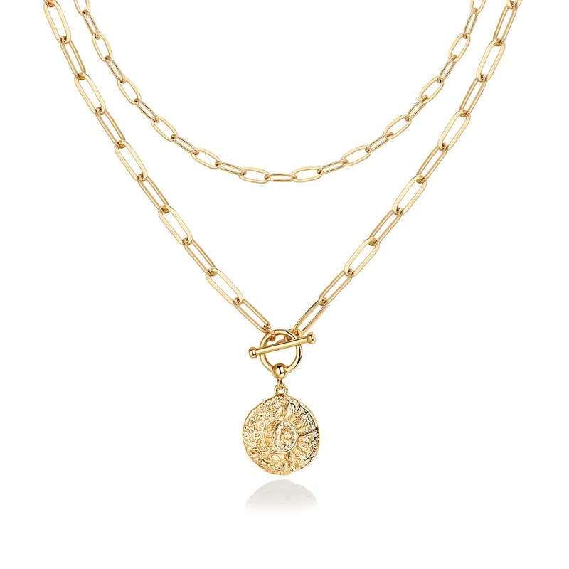 PAVOI 14K Gold Plated Layering Necklaces - Stylish Minimalist Design Pendant Necklaces - Bar, Circle, Lotus, Disc, Dog Tag, Horizontal Bar Pendants for Women