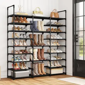 Shoe Rack Organizer Storage Non-Woven Shelf Holds Sturdy Dustproof Freestanding Closet Cabinet 9-Tier Entryway Garage