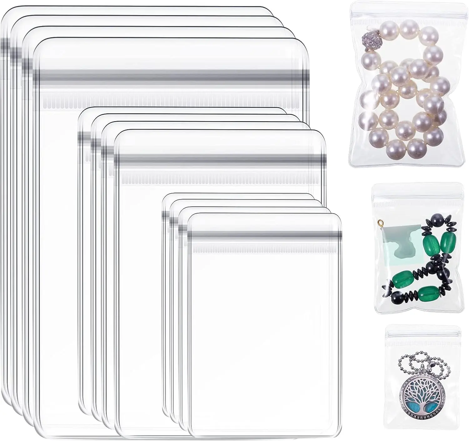 120PCS Anti Tarnish Jewelry Bags for Organizer and Storage Clear PVC Jewelry Bag Mini Plastic Pouch Transparent Rings Earrings Packing Small Zipper Lock Pouch for Travel, 3 Sizes (Clear)