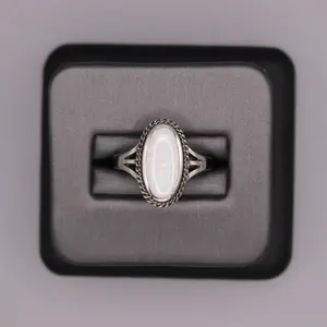 Sterling Silver Stone Ring - Oval Big Opal
