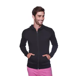 Form-fit Crossover Yoga Track Performance Hoodie (Solid Black w/Black Zipper)