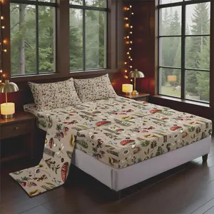 Mushroom Print Bed Sheets Wild Butterfly Outdoor Leaves Decor Sheets Set for Kids Teens Adults Retro Hippie Daisy Rustic Style Bedding Set with Flat,Fitted Sheet