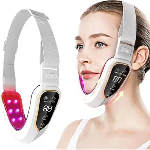 Portable charging V-shaped facial beauty massager, multi level intensity adjustment LCD display screen USB powered skincare device, female only, ergonomic design for home and travel use, durable and essential for home SPA White