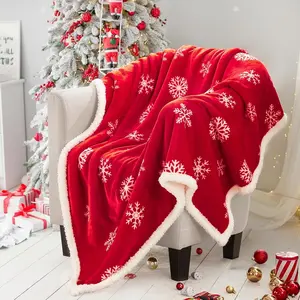 Red Sherpa Christmas Throw Blanket, Fuzzy  Soft Cozy Blanket, Fleece Flannel Plush Microfiber Blanket for Couch Bed Sofa (50" X 60",Red Snowflake)