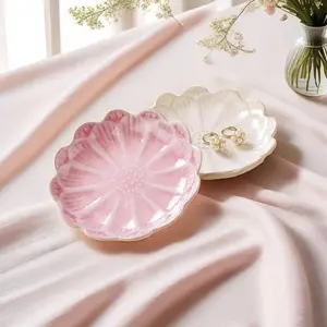 Set of 2 Sunflower-Shaped Jewelry Trays, Elegant Small Item Storage Dishes, Ceramic Material Jewellery Organizer Plates