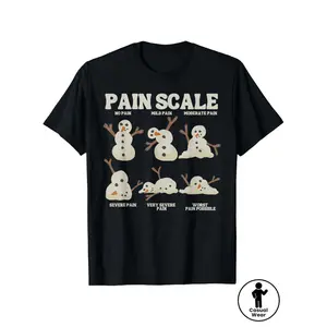 Funny Pain Scale Snowman Nurse Christmas T-Shirt - 100% Cotton Short Sleeve Humor Tee with Pain Level Chart (0-10) for Xmas Party Costume, Casual Wear - Novelty Gift