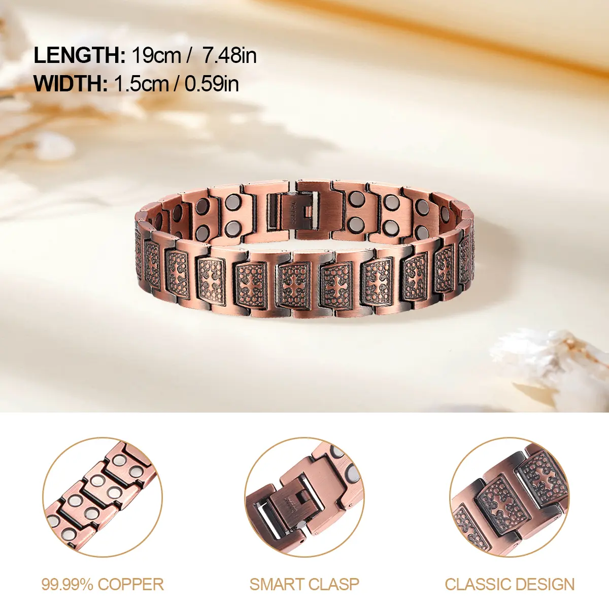 99.9%pure copper Bracelet,Cross Bracelet,Gift for man woman, hypoallergenic for wellness and health, suitable for gifting to yourself, your loved one, and father, husband, magnetic field therapy jewelry
