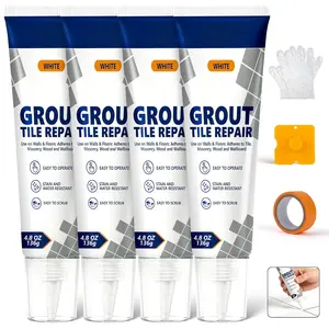 Tile Grout Repair Kit, 4 Pack  Drying Grout Filler for Shower, Bathroom & Kitchen,  Tile Grout , Grout Sealer Restores and Renews Tile Gaps, Joints, Lines (White, 4.8oz / 136g Each)