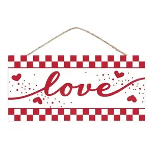 12.5" x 6" Love Checkerboard Sign (Red/White)