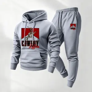 Men's Cowboy Killer Print Hoodie and Drawstring Sweatpants Set, Menswear, Casual Athletic Long Sleeve Hooded Jacket & Trousers for Fall & Winter, Men's Clothing for Daily Wear, Sportswear Indoor Outdoor, Tracksuit, Athleisure Summer Clothes