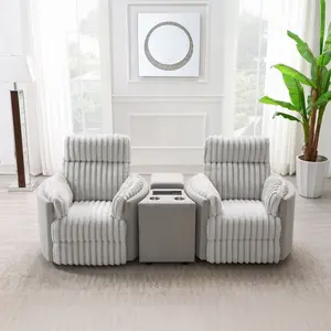 Acme LV04640-41 Emee Grey Corduroy Fabric Recliner Glider Swivel Chair with USB Console Set of 2 Cozy Overstuffed Arms for Indoor Comfort