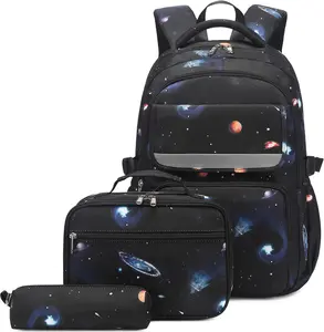 3 count Galaxy Backpack for Boys with Lunch Box  School Bags Lightweight Bookbags Teens Boys Backpacks for Elementary Middle School