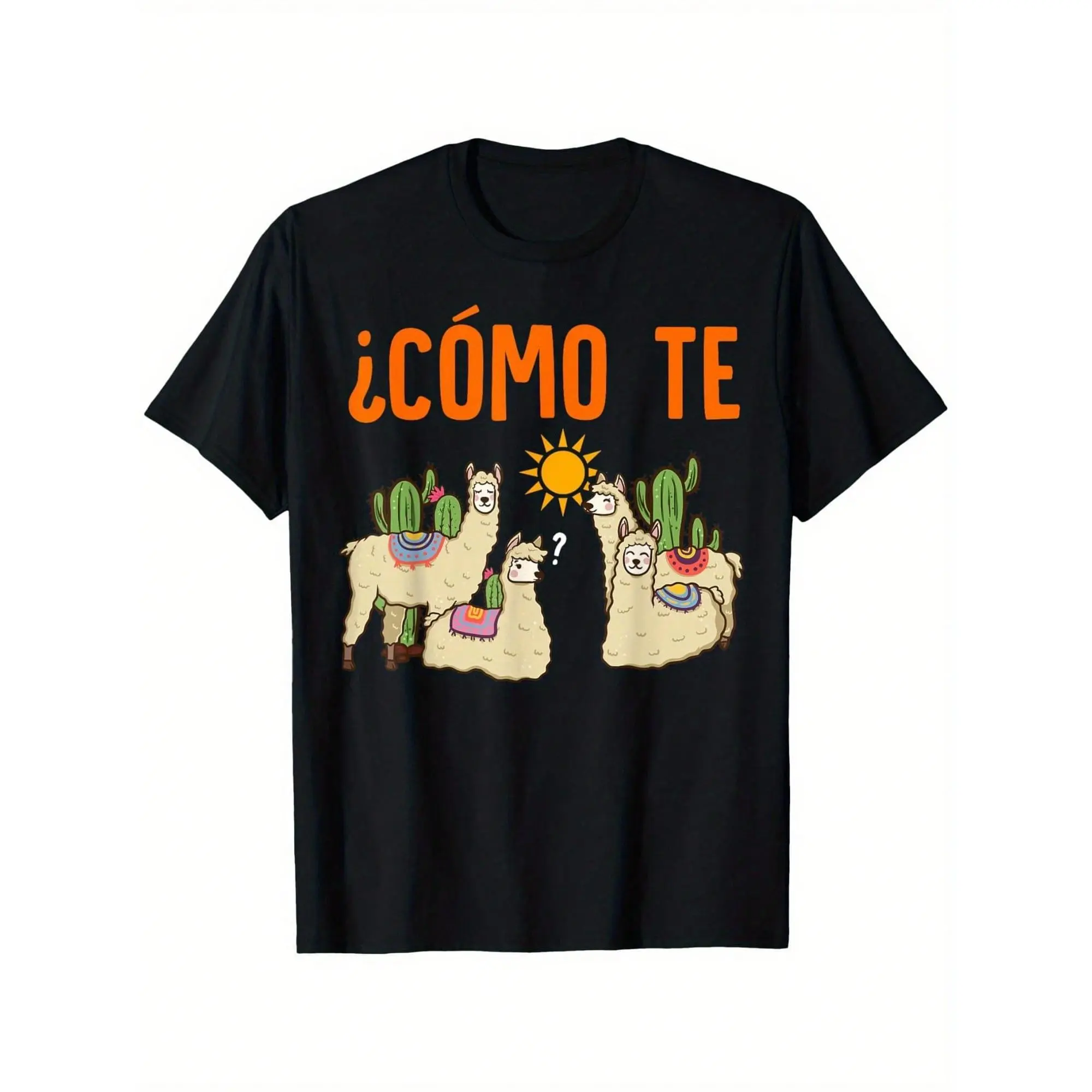 Como Te LLamas Spanish Teacher Llama Gift Men's Summer T-Shirt, Comfortable - Breathable, Soft, Slightly Stretching, Casual Street Style Hip Hop T-Shirt Short Sleeve 100% Cotton Individuality Unisex Top
