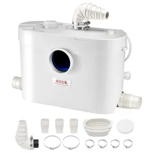 Macerator Pump 900W 48 GPM Flow 40 Ft Head Lift Pump For Toilet Basement Sink Wastewater System, Quiet Operation, Impeller With Check Valve, Durable Housing, Submersible Design, Easy Install For Residential Bathrooms