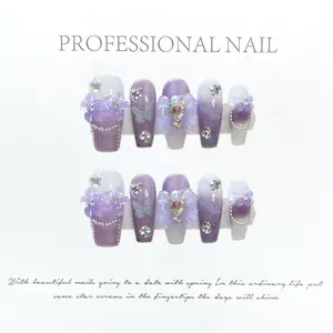 Press-On Nails, 3D Cute Flowers Design Fake Nails, Handmade Gel Salon Quality