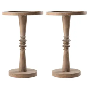 COZAYH Pedestal Tray Top End Table for Drinks, Lamps or Plants, Brown, Set of 2