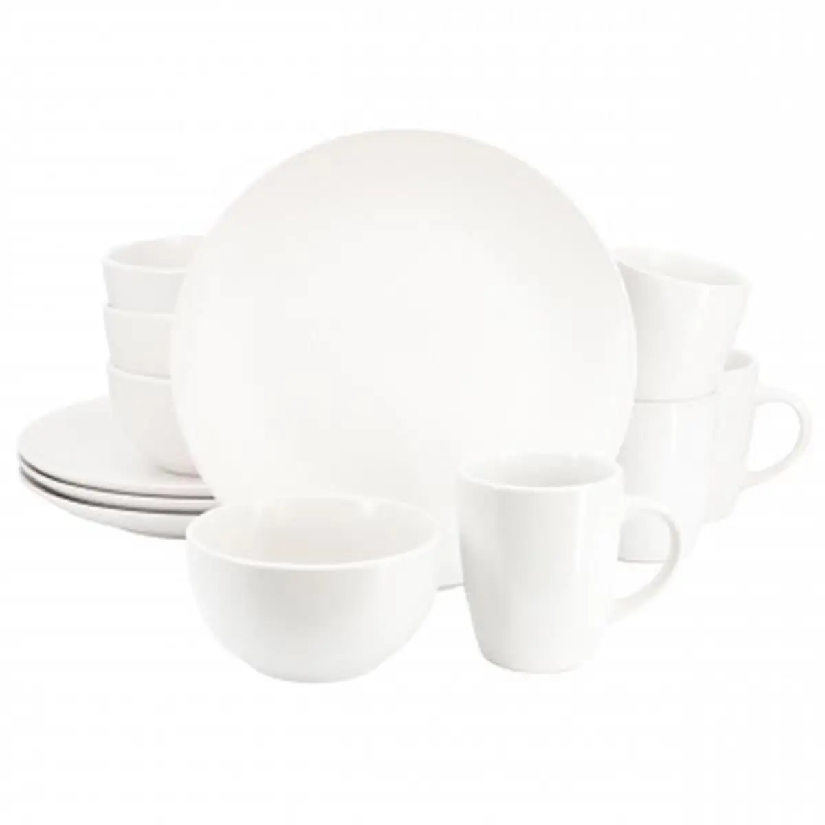 Gibson Home Sturdy 142565.12 Everyday Plus Round Stoneware Dinnerware Set, White - 12-Piece Tableware Set