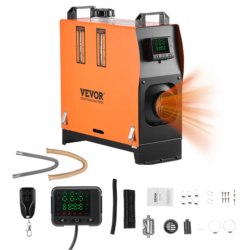 【Summerfinds】VEVOR 8 kW DC12-24V Compact Ceramic Portable Air Heater for RV/Truck/Van, Fast Heating Cold Weather Parking Heater with Remote Preheat, Color Digital Display, Low-Noise Pump, Quick Start, Voice Announcement, Easy Install