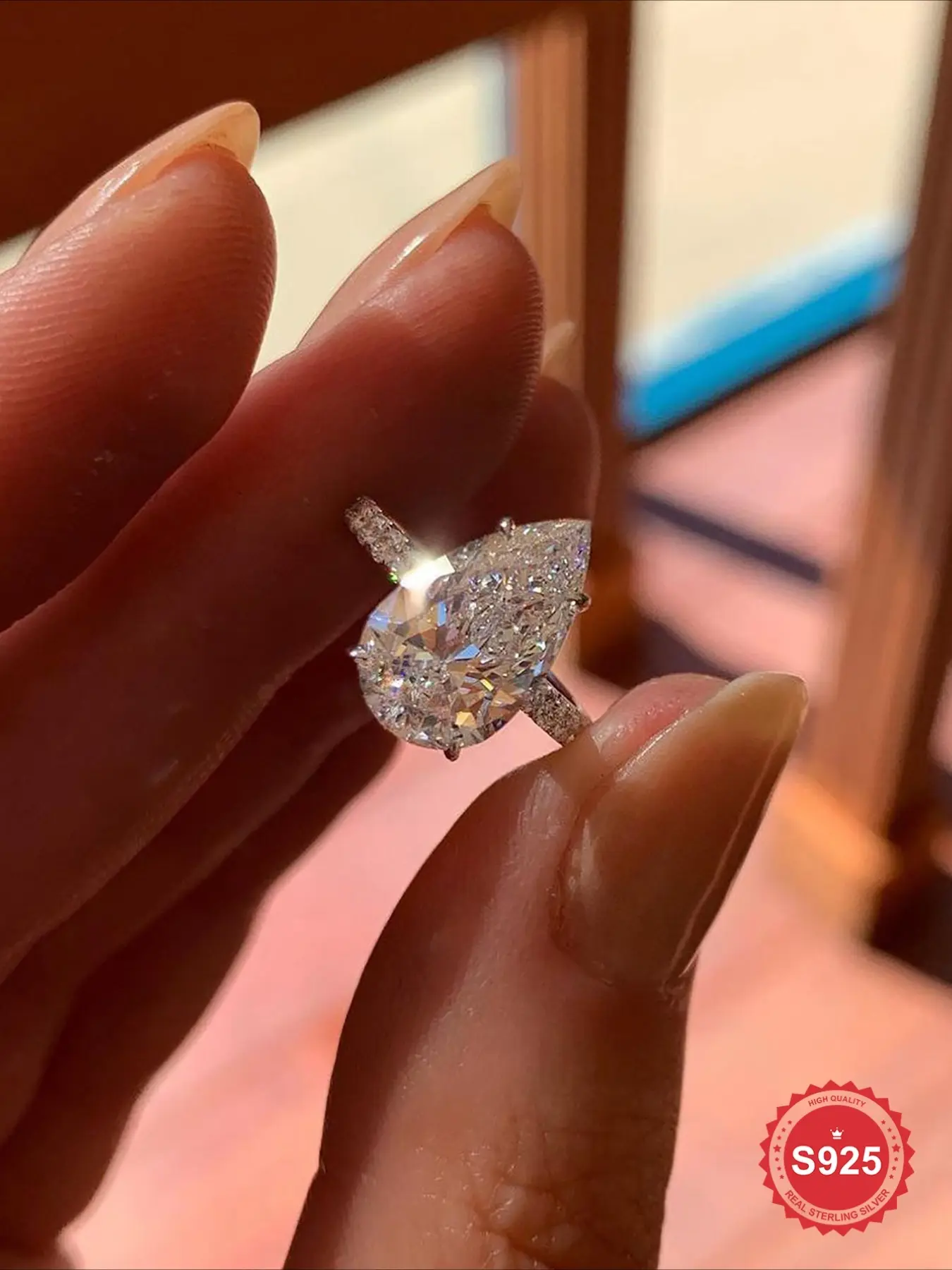 1 Pc 5ct Water Drop Zircon Solitaire Ring for Women Real 926 Sterling Silver Jewelry Bridal Wedding Engagement Dating Party for Ladies Anniversary Valentine's Day, Bridal Statement Ring, Bridal Rings