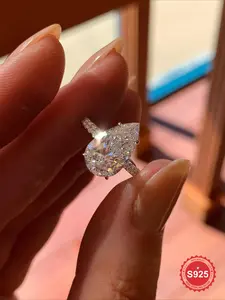 1 Pc Luxury Elegant 5ct Water Drop Gorgeous Shiny Zircon Solitaire Ring for Women Real 926 Sterling Silver Jewelry Bridal Wedding Engagement Dating Party for Ladies Engagement Anniversary Valentine's Day Girlfriend Birthday Gift