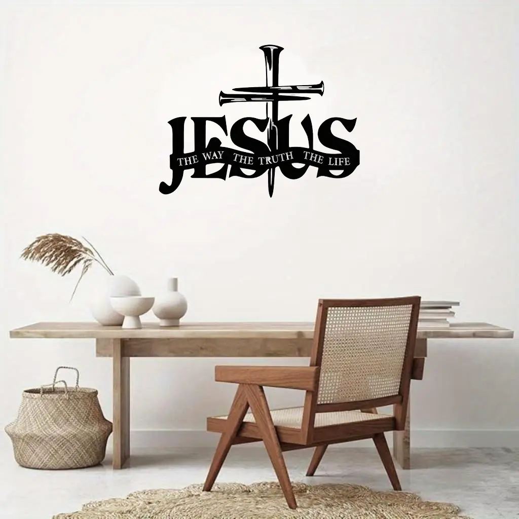 Jesus Cross Wall Art, Vintage Style Decorative Sculpture, Religious Theme Hanging Decoration for Home Living Room Bedroom, Ornaments